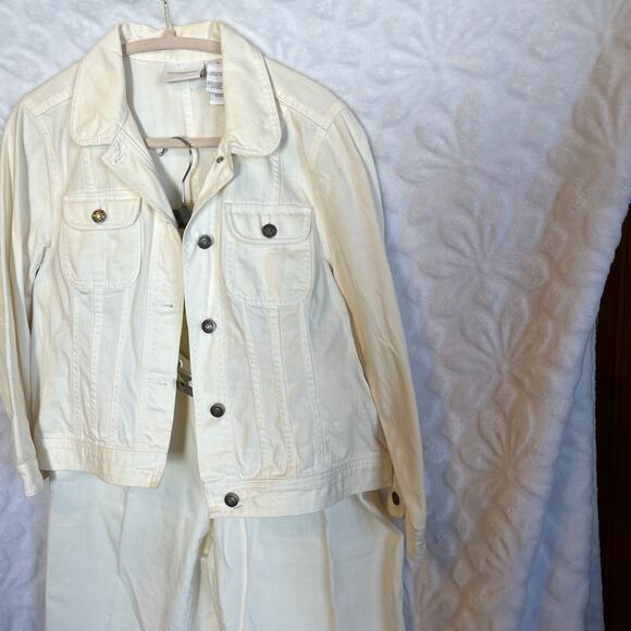 Liz Claiborne denim jacket and pants set white 100% cotton size M petite - Picture 2 of 7
